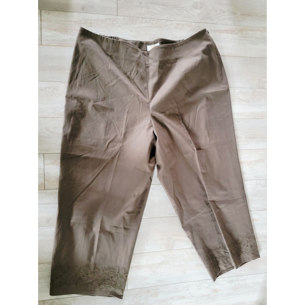 Talbots‎ 22W Women Pants Brown Capris Cutout Design On Ankles Stretch NWT